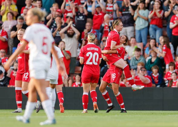 Wrexham, Wales, 22nd July 2026. Ava Suckley of Wrexham celebrates scoring their sides third goal during the Pyunik v Wrexham Women UEFA Womens Champions League Qualifying match at The Racecourse, Wrexham. Picture credit should read: Cody Froggatt Sportimage EDITORIAL USE ONLY. No use with unauthorised audio, video, data, fixture lists, club league logos or live services. Online in-match use limited to 120 images, no video emulation. No use in betting, games or single club league player publications. SPI_023_CF_PYUNIK_V_WREXHAM_WOMEN SPI-4881-0023