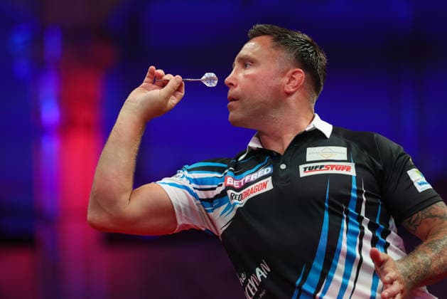 RECORD DATE NOT STATED 22nd July 2026, Winter Gardens, Blackpool, Lancashire, England; 2026 Betfred World Matchplay Darts, Day Five; Gerwyn Price in action at the oche during his game against Rob Cross AidanxHunter