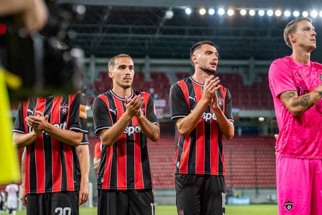 Lorent Mehmeti and Melos Bajrami seen during UEFA Conference League qualifying game between teams of Spartak Trnava and CSKA 1948 Sofia (Matej Sagan Ball Raw Images) Trnava Anton Malatinsky Stadium Slovakia Copyright: xMatejxSaganx DSC07349
