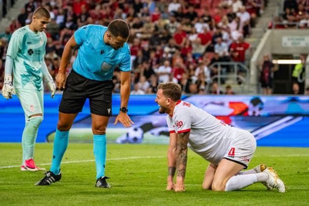 Mathieu Vernice and Andre Hoffmann seen during UEFA Conference League qualifying game between teams of Spartak Trnava and CSKA 1948 Sofia (Matej Sagan Ball Raw Images) Trnava Anton Malatinsky Stadium Slovakia Copyright: xMatejxSaganx DSC00336