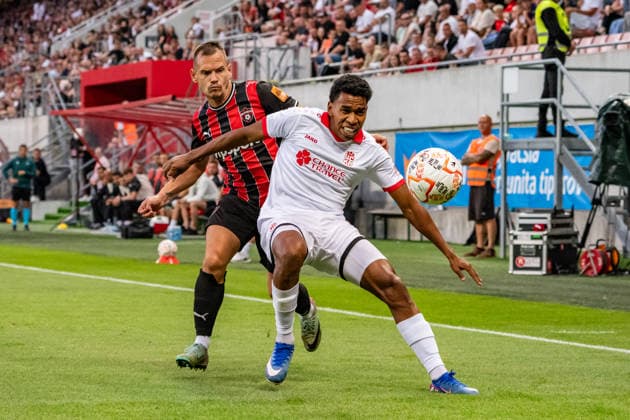Martin Mikovic and Diego Medina seen during UEFA Conference League qualifying game between teams of Spartak Trnava and CSKA 1948 Sofia (Matej Sagan Ball Raw Images) Trnava Anton Malatinsky Stadium Slovakia Copyright: xMatejxSaganx DSC09014