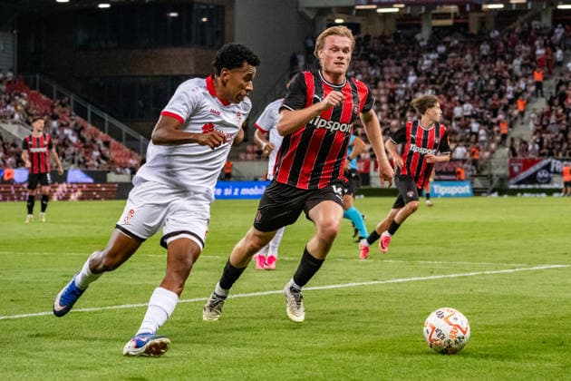 Diego Medina and Tijmen Wildeboer seen during UEFA Conference League qualifying game between teams of Spartak Trnava and CSKA 1948 Sofia (Matej Sagan Ball Raw Images) Trnava Anton Malatinsky Stadium Slovakia Copyright: xMatejxSaganx DSC09969