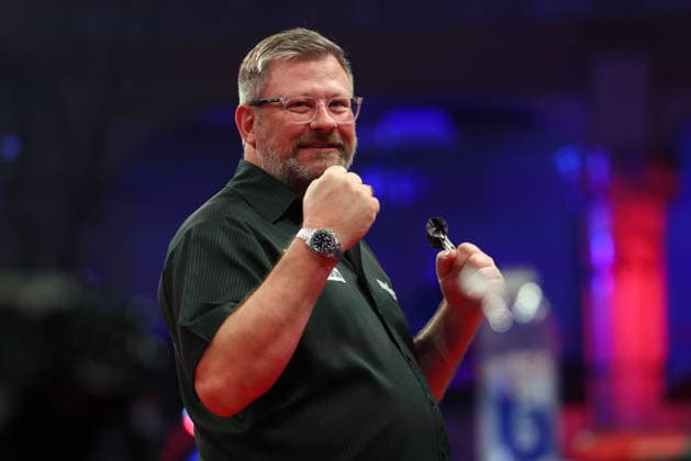 RECORD DATE NOT STATED 22nd July 2026, Winter Gardens, Blackpool, Lancashire, England; 2026 Betfred World Matchplay Darts, Day Five; James Wade celebrates after winning his game against Ryan Searle AidanxHunter