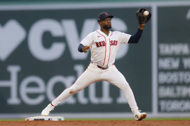 Boston Red Sox shortstop Andruw Monasterio makes a tag during the second inning against the Baltimore Orioles at Fenway Park in Boston, Massachusetts on Wednesday, July 22, 2026.  BOP20260722007 CJxGUNTHER