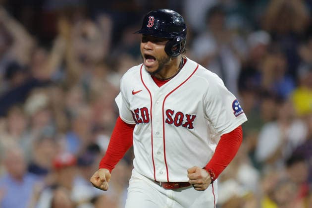 Boston Red Sox Willson Contreras shouts as he crosses home plate during the fourth inning against the Baltimore Orioles at Fenway Park in Boston, Massachusetts on Wednesday, July 22, 2026.  BOP20260722014 CJxGUNTHER