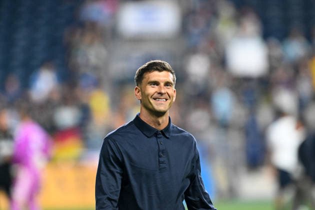 CHESTER, PA - JULY 22: Philadelphia Union Interim head coach Ryan Richter reacts to winning his first game as head coach in the MLS, Fussball Herren, USA after the game between the Philadelphia Union and the New York Red Bulls on July 22nd, 2026 at Subaru Park in Chester, PA. (Photo by Terence Lewis Icon Sportswire) SOCCER: JUL 22 MLS Philadelphia Union vs Red Bull New York EDITORIAL USE ONLY Icon260722014