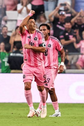 July 22, 2026, Miami, Florida, USA: Luis Suarez (9) of Inter Miami CF celebrates a goal during a MLS, Fussball Herren, USA match between Inter Miami CF and Chicago Fire FC Soccer 2026: Inter Miami 3:2 Chicago Fire.  - ZUMAa257 20260722_zsp_a257_012 Copyright: xChrisxArjoonx