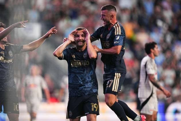 July 22, 2026: Philadelphia Union Midfielder Indiana Vassilev (19) and Philadelphia Union Defender Kai Wagner(27) celebrate a goal during the second half of an MLS, Fussball Herren, USA match against Red Bull New York at Subaru Park in Chester, Pennsylvania. CSM MLS 2026: Union Vs Red Bull JUL 22  - ZUMAc04_ 20260722_zma_c04_029 Copyright: xKylexRoddenx