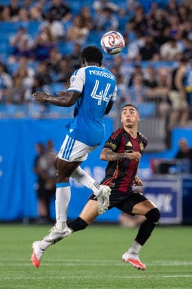 July 22, 2026: Charlotte FC defense Morrison Agyemang (44) heads the ball away during the second half against the Atlanta United in the Major League Soccer match up at Bank of America Stadium in Charlotte, NC. ( CSM) MLS, Fussball Herren, USA 2026: Atlanta United At Charlotte FC Jul 22  - ZUMAc04_ 20260722_zma_c04_090 Copyright: xScottxKinserx