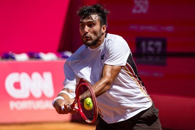 Millennium Estoril Open 2026 at Clube de Tenis do Estoril in Cascais, Portugal - 22 JULY 2026. Roman Burruchaga of Argentina seen in action during the tennis match between Nuno Borges of Portugal (not in view) and Roman Burruchaga of Argentina during the Millennium Estoril Open 2026 at Clube de Tenis do Estoril. Alexander Blocky won 3-6, 6-4, 7-6 Cascais Portugal Copyright: xHenriquexCasinhasx xSOPAxImagesx HCASINHAS_22072026_ESTORILOPEN_ATP250_014