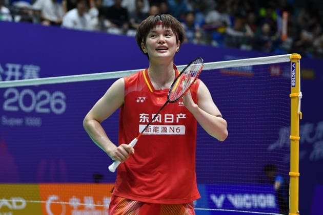 CHANGZHOU, CHINA - JULY 23: Wang Zhiyi of China reacts in the Women s Singles Round of 16 match against Sim Yu-jin of South Korea on day 3 of the China Open 2026 at Changzhou Olympic Sports Center Gymnasium on July 23, 2026 in Changzhou, Jiangsu Province of China.  Copyright: xVCGx 111655926565