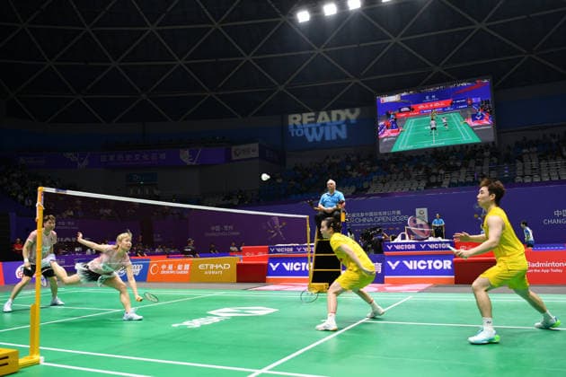 CHANGZHOU, CHINA - JULY 23: Guo Xinwa and Chen Fanghui of China compete in the Mixed Doubles Round of 16 match against Goh Soon Huat and Shevon Jemie Lai of Malaysia on day 3 of the China Open 2026 at Changzhou Olympic Sports Center Gymnasium on July 23, 2026 in Changzhou, Jiangsu Province of China.  Copyright: xVCGx 111655926996