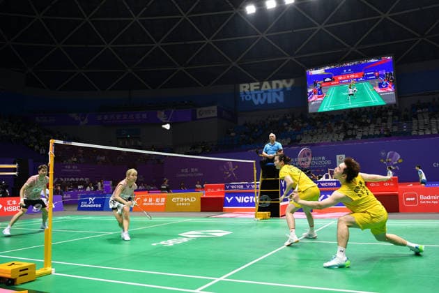 CHANGZHOU, CHINA - JULY 23: Guo Xinwa and Chen Fanghui of China compete in the Mixed Doubles Round of 16 match against Goh Soon Huat and Shevon Jemie Lai of Malaysia on day 3 of the China Open 2026 at Changzhou Olympic Sports Center Gymnasium on July 23, 2026 in Changzhou, Jiangsu Province of China.  Copyright: xVCGx 111655926997