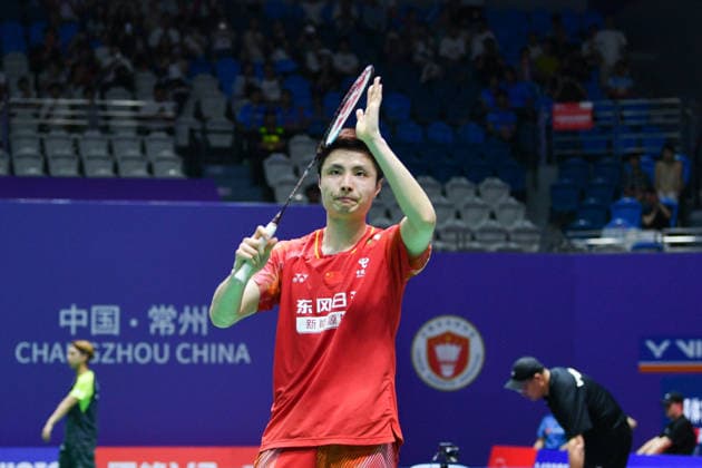 CHANGZHOU, CHINA - JULY 23: Shi Yuqi of China reacts in the Men s Singles Round of 16 match against Panitchaphon Teeraratsakul of Thailand on day 3 of the China Open 2026 at Changzhou Olympic Sports Center Gymnasium on July 23, 2026 in Changzhou, Jiangsu Province of China.  Copyright: xVCGx 111655936319