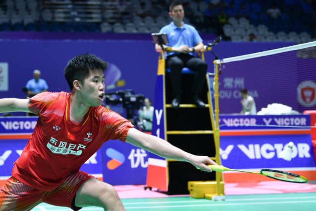 CHANGZHOU, CHINA - JULY 23: Weng Hongyang of China competes in the Men s Singles Round of 16 match against Leong Jun Hao of Malaysia on day 3 of the China Open 2026 at Changzhou Olympic Sports Center Gymnasium on July 23, 2026 in Changzhou, Jiangsu Province of China.  Copyright: xVCGx 111655939256
