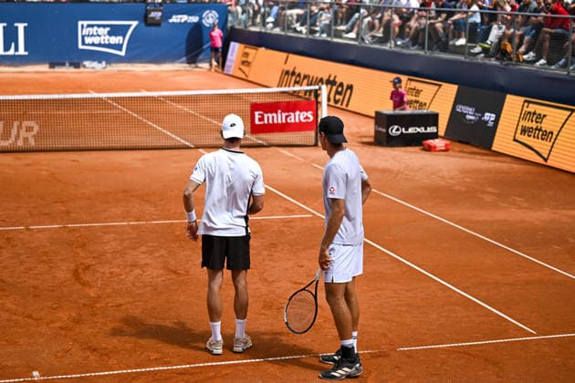TENNIS - ATP, Tennis Herren Generali Open 2026 KITZBUEHEL,AUSTRIA,23.JUL.26 - TENNIS - ATP World Tour, Generali Open. Image shows Lukas Neumayer and Joel Schwaerzler (AUT).  GEPAxpictures xDanielxSchoenherr