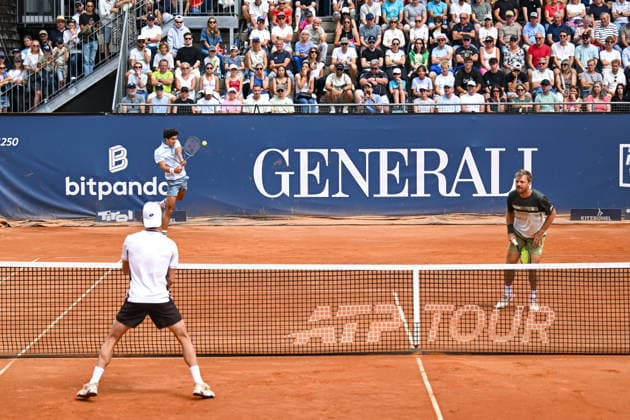TENNIS - ATP, Tennis Herren Generali Open 2026 KITZBUEHEL,AUSTRIA,23.JUL.26 - TENNIS - ATP World Tour, Generali Open. Image shows Lukas Neumayer (AUT), Pierre Hugues Herbert (FRA) and Kevin Krawietz (GER).  GEPAxpictures xDanielxSchoenherr