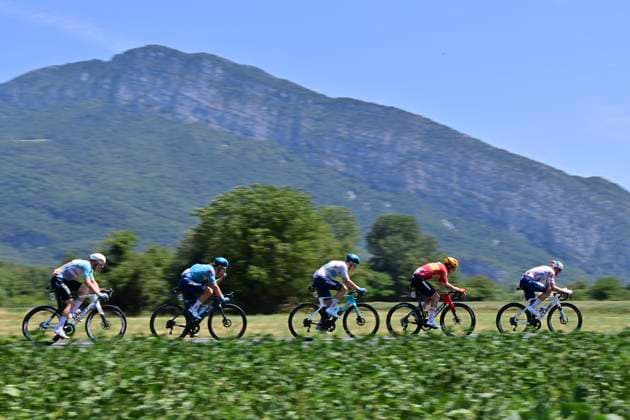 Tour de France 2026 Stage 18 ORCIERES-MERLETTE, FRANCE - JULY 23 : Le Berre Mathis (FRA) of TotalEnergies, Abrahamsen Jonas (NOR) of Uno-X Mobility, Vinokurov Nicolas (KAZ) of XDS Astana Team, Gate Aaron (NZL) of XDS Astana Team, Askey Lewis (GBR) of NSN Cycling Team during stage 18 of the 113rd edition of Tour de France an UCI World Tour 2.UWT cycling road race stage for Men Elite of 185 km with start in Voiron and finish in Orcieres-Merlette on July 23, 2026 in Orcieres-Merlette, France, 23 07 2026 Orcieres-Merlette France  Copyright: xPetexGodingx