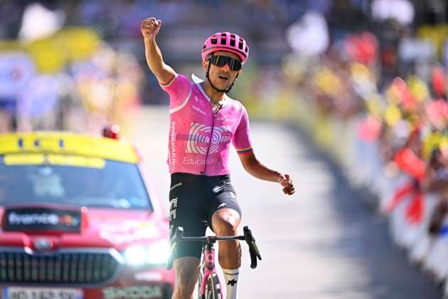 Tour de France 2026 Stage 18 ORCIERES-MERLETTE, FRANCE - JULY 23 : Carapaz Richard (ECU) of EF Education - Easypost wins during stage 18 of the 113rd edition of Tour de France an UCI World Tour 2.UWT cycling road race stage for Men Elite of 185 km with start in Voiron and finish in Orcieres-Merlette on July 23, 2026 in Orcieres-Merlette, France, 23 07 2026 Orcieres-Merlette France  Copyright: xGvgx