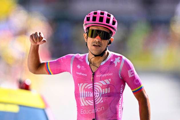 Tour de France 2026 Stage 18 ORCIERES-MERLETTE, FRANCE - JULY 23 : Carapaz Richard (ECU) of EF Education - Easypost wins during stage 18 of the 113rd edition of Tour de France an UCI World Tour 2.UWT cycling road race stage for Men Elite of 185 km with start in Voiron and finish in Orcieres-Merlette on July 23, 2026 in Orcieres-Merlette, France, 23 07 2026 Orcieres-Merlette France  Copyright: xGvgx