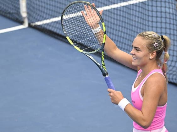 Sara Bejlek of Czech Republic celebrates victory after the match against Maria Timofeeva of Uzbekistan within the women s WTA, Tennis Damen 250 Livesport Prague Open 2026 tennis tournament in Prague, Czech Republic, on July 23, 2026. (CTKxPhoto MichalxKrumphanzl) CTKPhotoP2026072306869  CTKPhotoP2026072306869