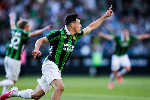 260723 Matteo De Brienne of GAIS celebrates after 1-0 during the UEFA Conference League qualification match between GAIS and FC Nordsjälland on July 23, 2026 in Göteborg. Photo: Michael Erichsen BILDBYRAN COP 89 MI1001 fotboll football soccer fotball uefa conference league conference league gais fc nordsjälland bbeng kval qualifying round qualification jubel *** July 23, 2026: Matteo De Brienne of GAIS celebrates after scoring the 1-0 goal during the UEFA Conference League qualifying match between GAIS and FC Nordsjælland on July 23, 2026 in Gothenburg. Photo by Michael Erichsen, BILDBYRAN COP 89 MI1001. soccer, football, UEFA Conference League, GAIS, FC Nordsjælland, BBENG, qualifying round, celebration  Copyright: MICHAELxERICHSEN BB260723MI027