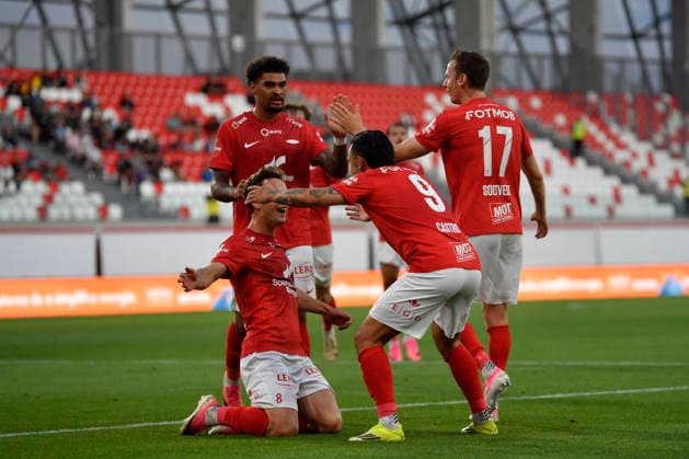 Conference League - U Cluj vs SK Brann SK Brann Niklas Castro celebrates after scoring his side first goal during the Conference League game between U Cluj and SK Brann, in Sfantu Gheorghe, Romania, July 23, 2026. Copyright: xAlexxNicodimx