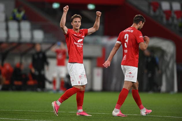 Conference League - U Cluj vs SK Brann SK Brann Felix Horn Myhre celebrates after scoring his side second goal during the Conference League game between U Cluj and SK Brann, in Sfantu Gheorghe, Romania, July 23, 2026. Copyright: xAlexxNicodimx