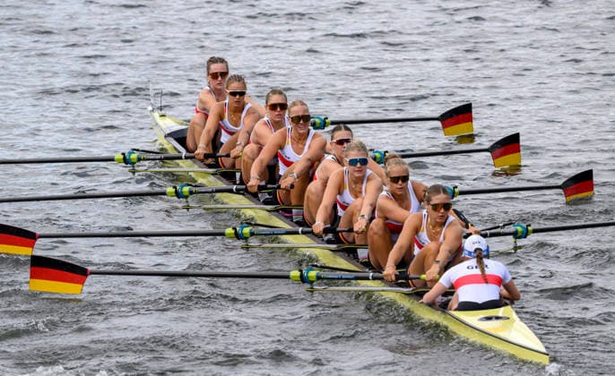 Team Deutschland, JOHNSON Charlotte, RUETER Lanea Estelle, THIERMANN ESTATUET Daniela, IRMLER Julia, GRAUER Sara, UTESCH Nike Tomma, RIFFEL Florentina, KRUEGER Alina, MEHNER Emma Lauri, BW8x, U23 Women s Eight, am 23.07.2026 Rudern U-23 Weltmeisterschaft vom 23.07.- 26.07.2026 in Duisburg Deutschland. Regattabahn *** Team Germany, Charlotte JOHNSON, Lanea Estelle RUETER, Daniela THIERMANN ESTATUET, Julia IRMLER, Sara GRAUER, Nike Tomma UTESCH, Florentina RIFFEL, Alina KRUEGER, Emma Lauri MEHNER, BW8x, U23 Women’s Eight, on July 23, 2026, at the U23 World Rowing Championships from July 23–26, 2026, at the Duisburg Rowing Course in Duisburg, Germany