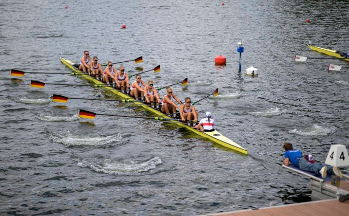 Team Deutschland, Start, JOHNSON Charlotte, RUETER Lanea Estelle, THIERMANN ESTATUET Daniela, IRMLER Julia, GRAUER Sara, UTESCH Nike Tomma, RIFFEL Florentina, KRUEGER Alina, MEHNER Emma Lauri, BW8x, U23 Women s Eight, am 23.07.2026 Rudern U-23 Weltmeisterschaft vom 23.07.- 26.07.2026 in Duisburg Deutschland. Regattabahn *** Team Germany, Start, Charlotte JOHNSON, Lanea Estelle RUETER, Daniela THIERMANN ESTATUET, Julia IRMLER, Sara GRAUER, Nike Tomma UTESCH, Florentina RIFFEL, Alina KRUEGER, Emma Lauri MEHNER, BW8x, U23 Women’s Eight, on July 23, 2026, at the U23 World Rowing Championships from July 23–26, 2026, at the Duisburg Rowing Course in Duisburg, Germany