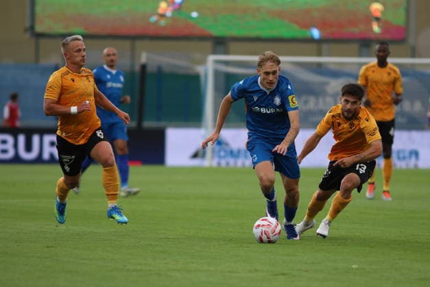 Croatia, Varazdin, July 26, 2023. City Stadium. First leg of the UEFA Europa Conference League second qualifying round: Varazdin vs. Jablonec. In the photo: Ivan Canjuga, Richard Sedlacek. Photo: Zeljko Hajdinjak CROPIX Copyright: xxZeljkoxHajdinjakx varazdimn_jablonec8-230726