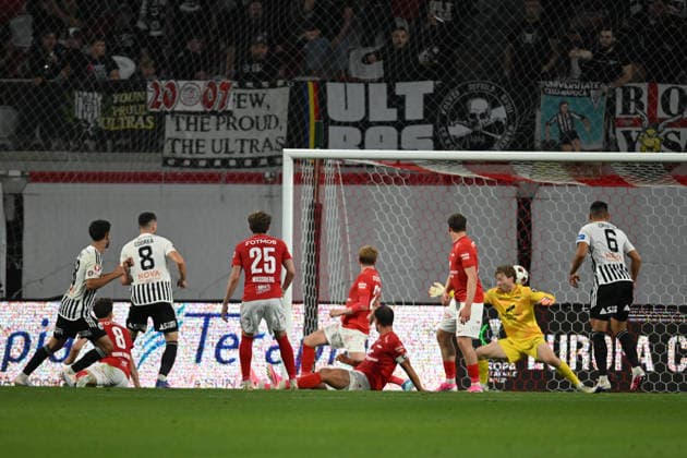 Conference League - U Cluj vs SK Brann Pedro Pinho of U Cluj scores his side second goal during the Conference League game between U Cluj and SK Brann, in Sfantu Gheorghe, Romania, July 23, 2026. Copyright: xAlexxNicodimx