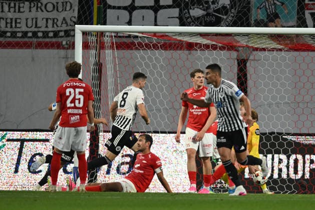 Conference League - U Cluj vs SK Brann Pedro Pinho of U Cluj scores his side second goal during the Conference League game between U Cluj and SK Brann, in Sfantu Gheorghe, Romania, July 23, 2026. Copyright: xAlexxNicodimx