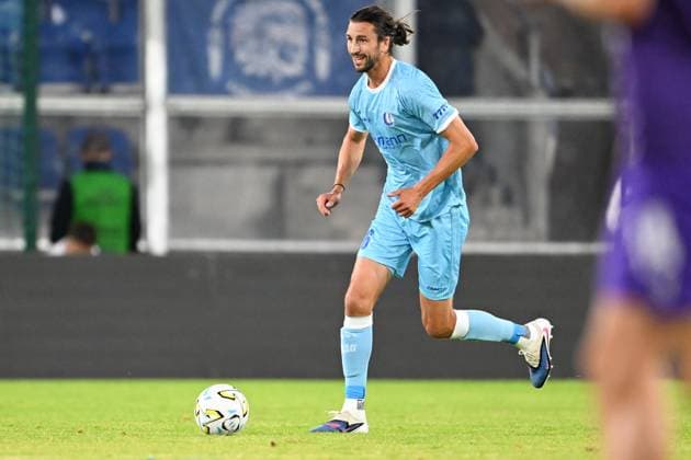Gent s Burgess pictured in action during a soccer game between Ukrainian FC LNZ Cherkasy and Belgian KAA Gent, Thursday 23 July 2026 in Plock, Poland, the first leg of the second qualifying round for the UEFA Conference League. JILLxDELSAUX  x181870825x