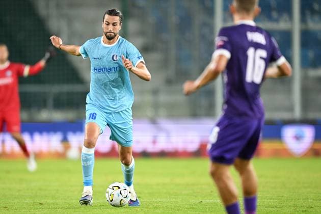 Gent s Burgess pictured in action during a soccer game between Ukrainian FC LNZ Cherkasy and Belgian KAA Gent, Thursday 23 July 2026 in Plock, Poland, the first leg of the second qualifying round for the UEFA Conference League. JILLxDELSAUX  x181871606x