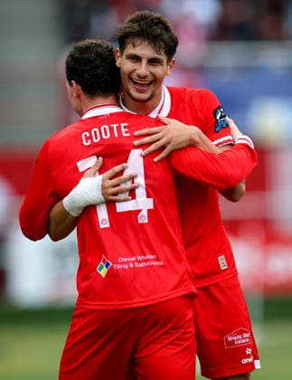 UEFA Europa Conference League Second Qualifying Round First Leg, Tolka Park, Dublin 23 7 2026 Shelbourne vs Nomme Kalju FC Shels™ Ali Coote celebrates scoring the third goal of the game with Rodrigo Freitas Ali Coote celebrates scoring the third goal with Rodrigo Freitas 23 7 2026  Copyright: xx RB1_4022