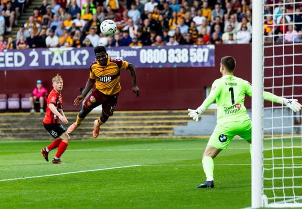 Motherwell s Ibrahim Said with a diving header Motherwell v Havnar Boltfelag, UEFA Conference League, 2nd Qualifying Round, 1st Leg, Football, Fir Park, Motherwell, Scotland, UK - 23 Jul 2026Motherwell Fir Park Scotland United Kingdom  Copyright: xRoddyxScott Shutterstockx 16999258y