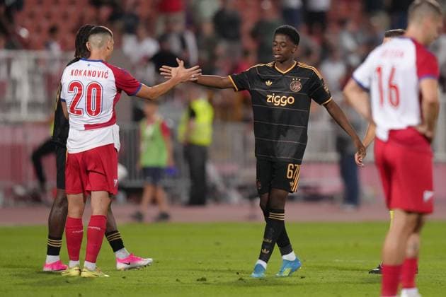 NOVI SAD , 23-07-2026 , Karadjordje Stadium , season 2026 2027 , UEFA Conference League play-off football , Match between FK Vojvodina and Ajax , picture shows FK Vojvodina player Dragan Kokanovic, Ajax player Mohamed Abdalla FK Vojvodina - Ajax  x205169488x Copyright: