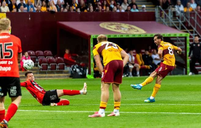 Lukas Fadinger scores Motherwell s 2nd goal Motherwell v Havnar Boltfelag, UEFA Conference League, 2nd Qualifying Round, 1st Leg, Football, Fir Park, Motherwell, Scotland, UK - 23 Jul 2026Motherwell Fir Park Scotland United Kingdom  Copyright: xRoddyxScott Shutterstockx 16999258ab