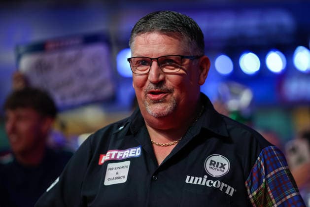 RECORD DATE NOT STATED 23rd July 2026, Winter Gardens, Blackpool, Lancashire, England; 2026 Betfred World Matchplay Darts, Day Six; Gary Anderson AidanxHunter