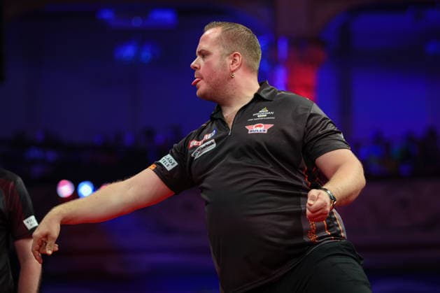 RECORD DATE NOT STATED 23rd July 2026, Winter Gardens, Blackpool, Lancashire, England; 2026 Betfred World Matchplay Darts, Day Six; Dirk van Duijvenbode reacts during his game against Gary Anderson AidanxHunter