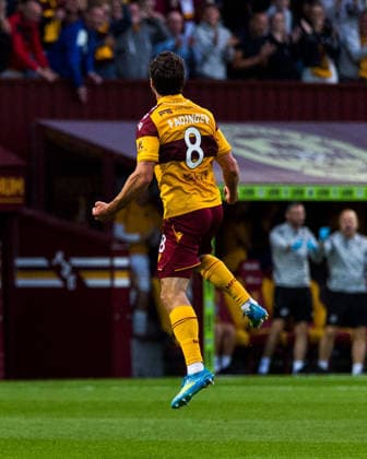 Motherwell v HB Torshavn, Europa Conference League, 2nd Qualifying Round Lukas Fadinger (8 - Motherwell) celebrates his goal during the Europa Conference League 2nd Qualifying Round, 1st Leg match between Motherwell and HB Torshavn at Fir Park, Motherwell, UK on 23 July 2026. Editorial use only , Copyright: xRaymondxDaviesx PSI-24571-0017