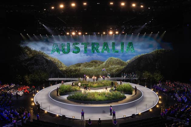 COM26 OPENING CEREMONY, Team Australia arrival during the Opening Ceremony of the Glasgow 2026 Commonwealth Games at The Hydro in Glasgow, United Kingdom, Thursday, July 23, 2026. ( NO ARCHIVING, EDITORIAL USE ONLY, AUSTRALIA ONLY Glasgow Scotland United Kingdom  Copyright: xSimonxStacpoolex 20260724110213723706
