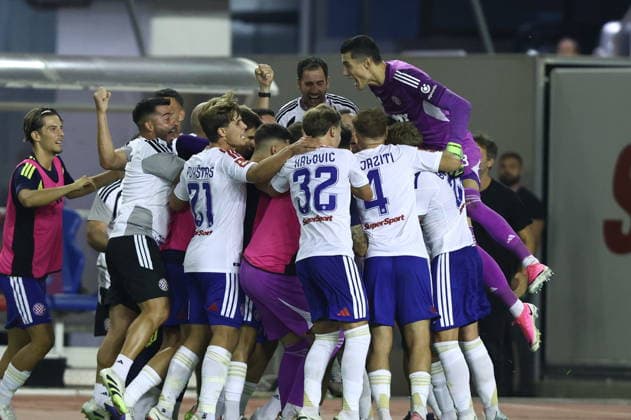 Croatia, Split, July 26, 2023. Poljud Stadium. Europa League second qualifying round match: Hajduk vs. Pafos. In the photo: Players celebrating. Photo: Vojko Basic CROPIX Split CROATIA Copyright: xxVojkoxBasicx vb_hajduk_pafos8-230726