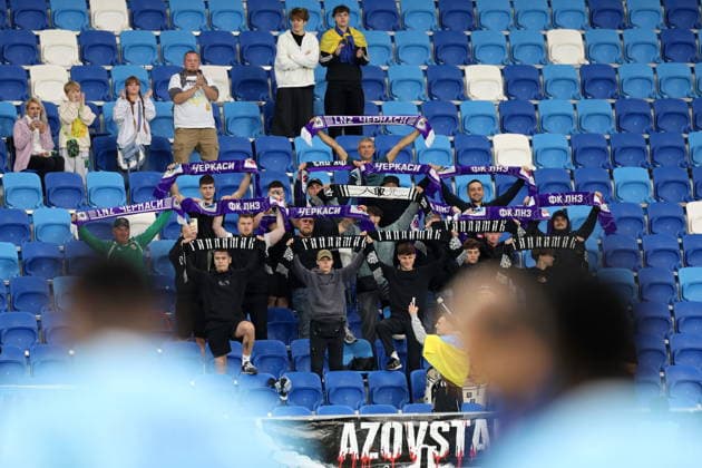 PLOCK 23.07.2026 MECZ II RUNDA ELIMINACYJNA LIGA KONFERENCJI SEZON 2026 2027: LNZ CZERKASY - KAA GENT --- UEFA CONFERENCE LEAGUE SECOND QUALIFYING ROUND FIRST MATCH: FC LNZ CHERKASY - KAA GENT KIBICE CZERKASOW FOT. PIOTR KUCZA FOTOPYK NEWSPIX.PL --- newspix.pl 