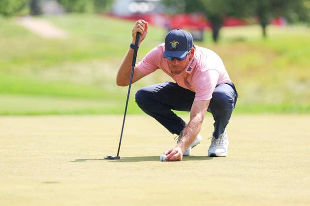 Ben Kohles of the United States lines up a putt on the 15th green during the first round of the 2026 3M Open at TPC Twin Cities on July 23, 2026 in Blaine, Minnesota. CSM Golf 2026: PGA, Golf Herren 3M Open: Round 1  - ZUMAc04_ 20260723_zma_c04_118 Copyright: xStevenxGarciax