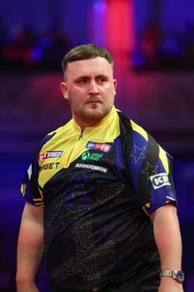 RECORD DATE NOT STATED 23rd July 2026, Winter Gardens, Blackpool, Lancashire, England; 2026 Betfred World Matchplay Darts, Day Six; Luke Littler reacts during his game against Josh Rock AidanxHunter