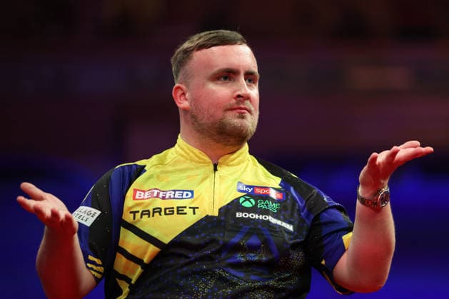 RECORD DATE NOT STATED 23rd July 2026, Winter Gardens, Blackpool, Lancashire, England; 2026 Betfred World Matchplay Darts, Day Six; Luke Littler reacts during his game against Josh Rock AidanxHunter