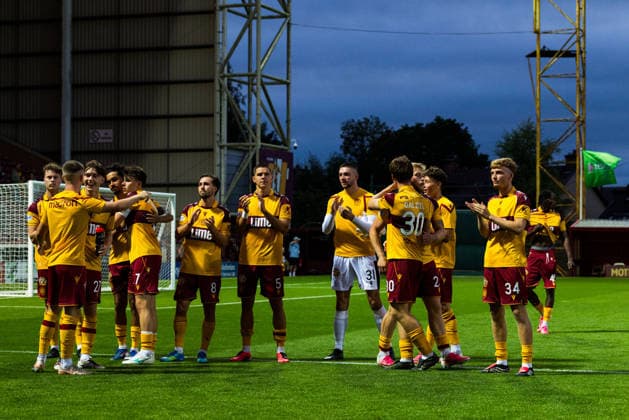 Motherwell v HB Torshavn, Europa Conference League, 2nd Qualifying Round The Motherwell squad celebrate their win at full time during the Europa Conference League 2nd Qualifying Round, 1st Leg match between Motherwell and HB Torshavn at Fir Park, Motherwell, UK on 23 July 2026. Editorial use only , Copyright: xRaymondxDaviesx PSI-24571-0028