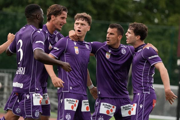 July 23, 2026, Riga, Latvia: Florian Wustinger of FK Austria Wien celebrate with teammates his first goal during the UEFA Europa Conference League qualifying round game between LatviaÃ¢â‚¬â ¢s FK Liepaja and Austria Wien in Sloka, Latvia 23.07.2026. Photo: Roman Koksarov Soccer 2026: Liepaja Vs Austria  - ZUMAk209 20260723_zsp_k209_013 Copyright: xRomansxKoksarovx